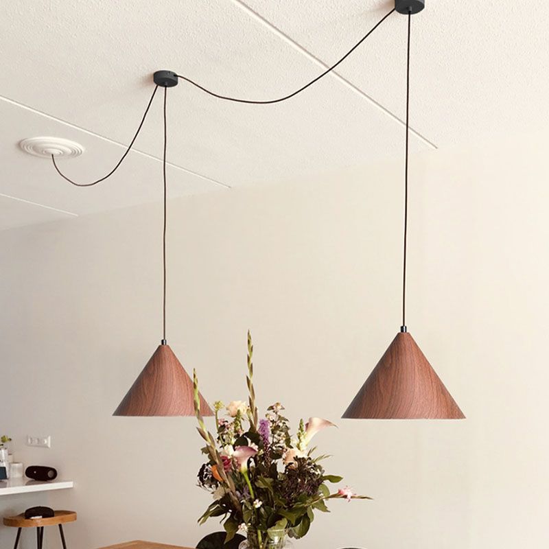 Modern Cone Pendant Lighting Fixture 1-Light Restaurant Hanging Pendant Light with Wood Shade
