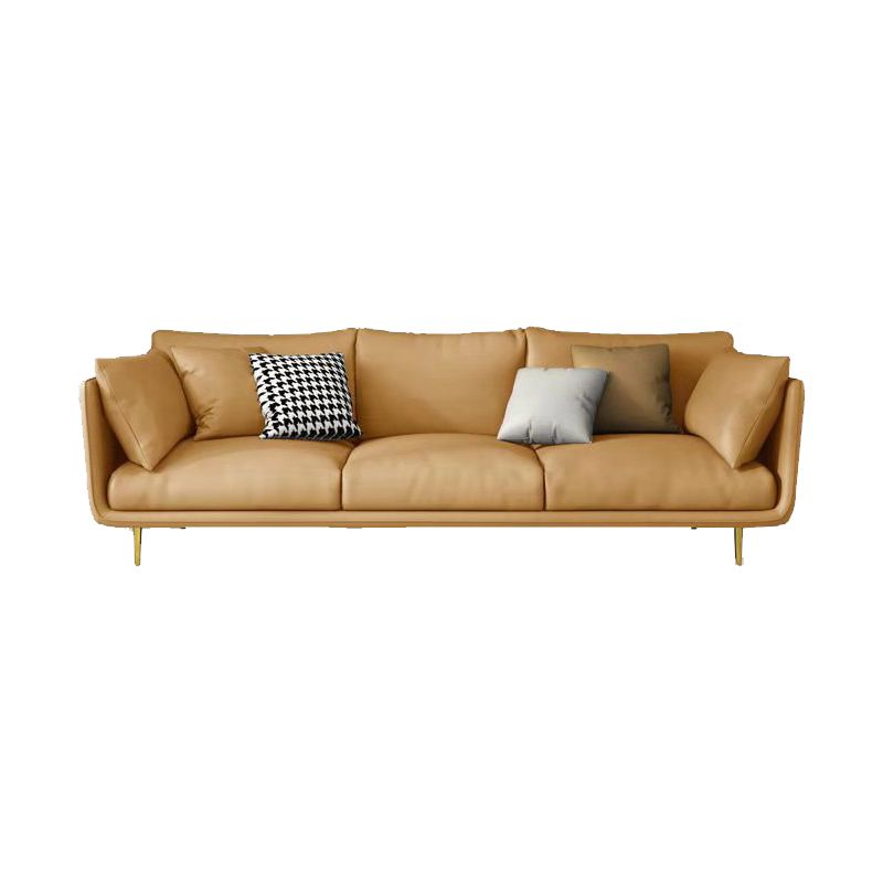 Imitation Leather Sofa with Pillow Back Square Armrest Latex Seat Filled with Wood