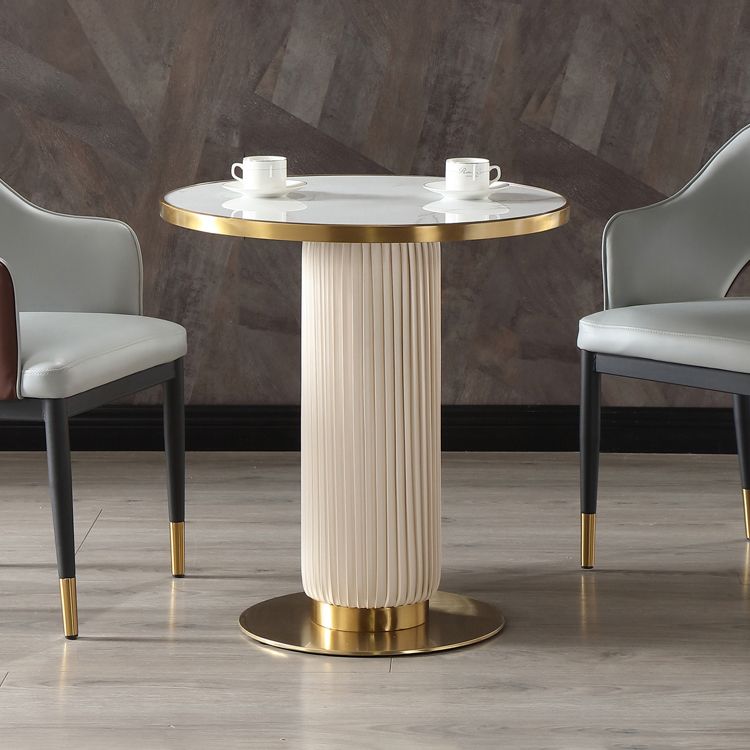 Mesa de comedor de piedra sinterizada de forma redonda, mesa con pedestal Glam para comedor