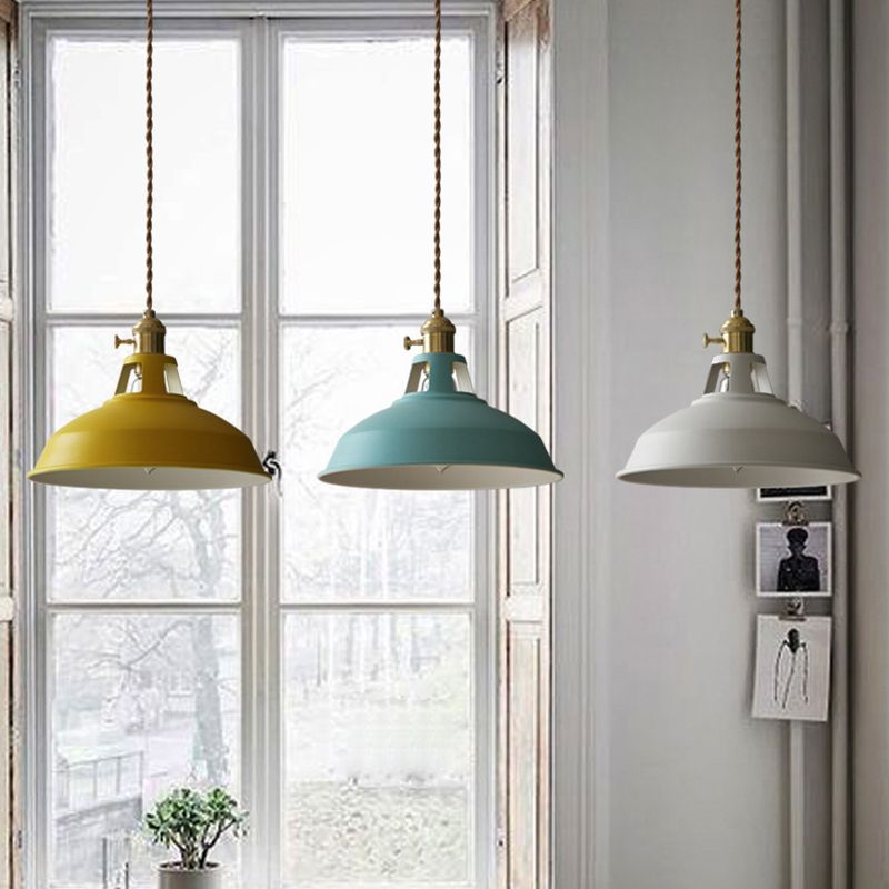 Kitchen Barn Metal Shade Pendant Lamp 1 Light Nordic Style Macaron Colored Hanging Lamp