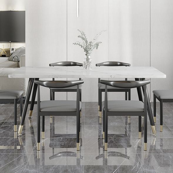 Minimalist Sintered Stone White Dining Set Standard Rectangle Shape Dining Set for Kitchen