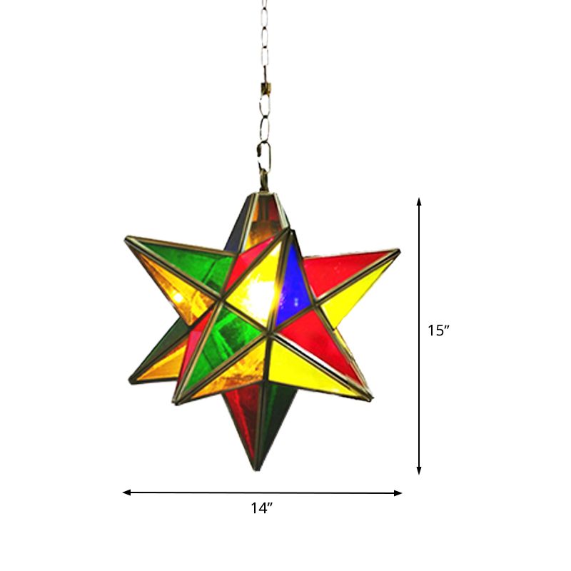 Traditional Star Shape Suspension Lamp 1-Head Metal Hanging Pendant Light in Green