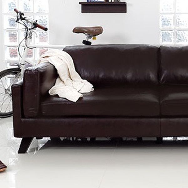 Faux Leather Sofa Square Arm Sofa with Cushions Back for Living Room