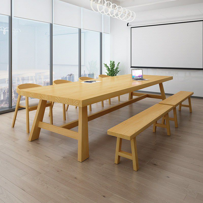 Wood Top Dining Table Traditional Luxury Table with Trestle Base