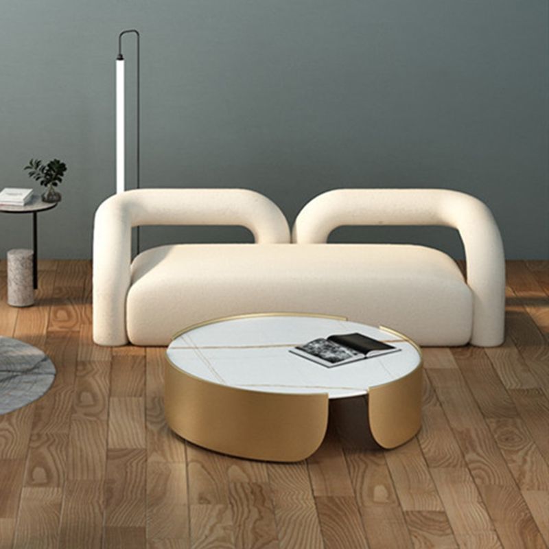 Modern White Tuxedo Arm Sofa Wool Statement Sofa for Living Room