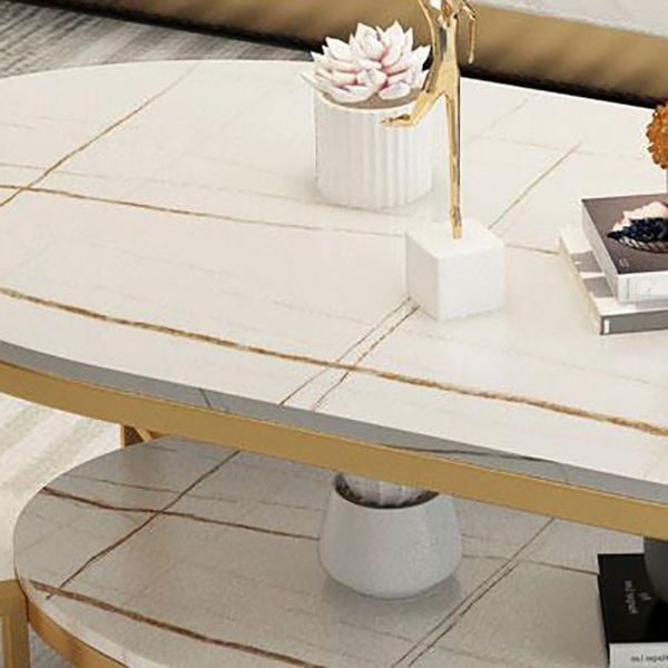 Rectangle Slate Coffee Table Abstract Coffee Cocktail Table with Shelf