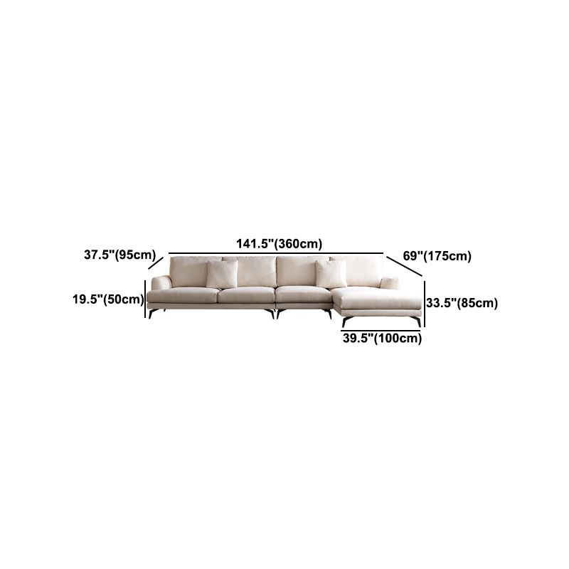 Ivory 4-seat Square Arm Sectional Scandinavian Fabric Sofa & Chaise