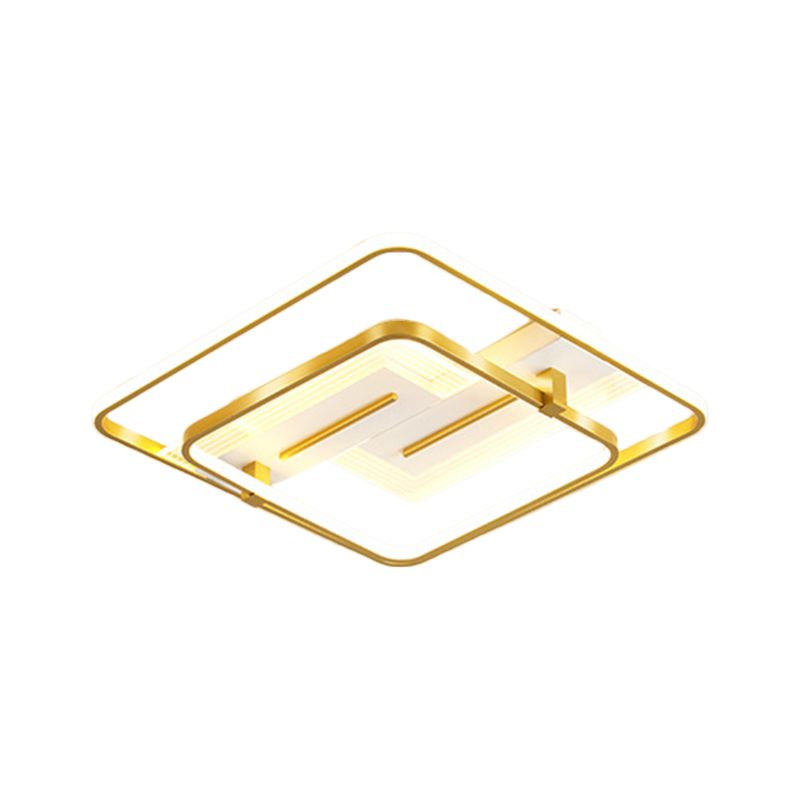 Metallic 2-Square Ceiling Flush Modern LED Gold Flush Mount Lamp in Warm/White Light, 18"/21.5" Wide