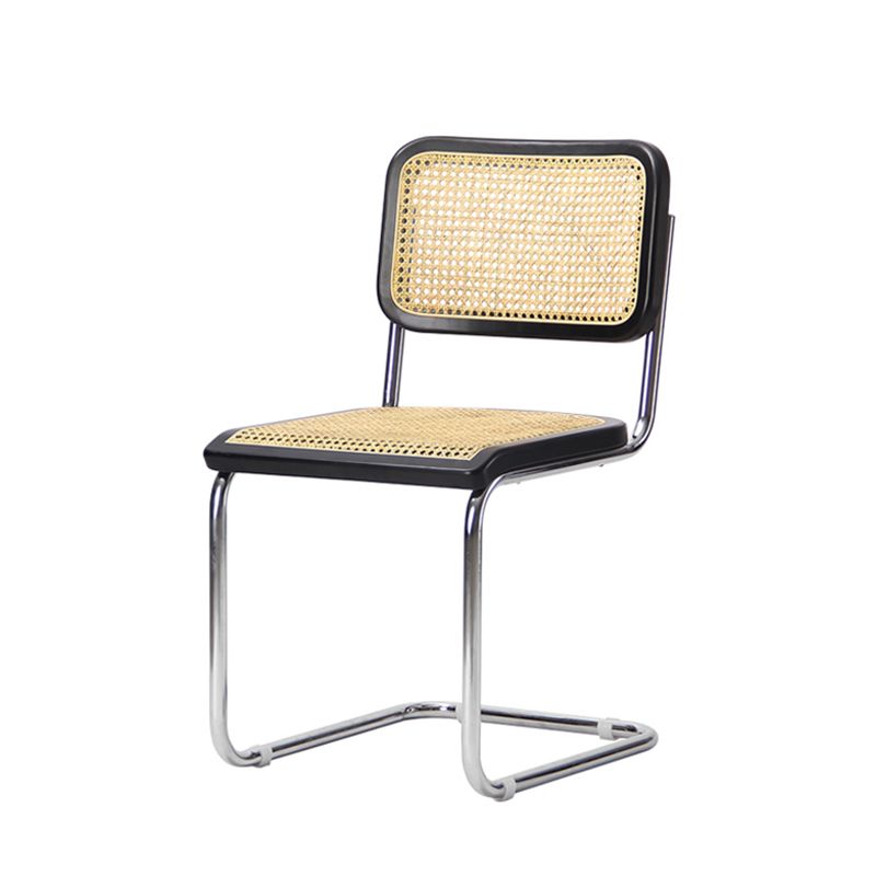 Silla lateral contemporánea de metal de ratán, silla lateral de comedor sin brazos con respaldo abierto