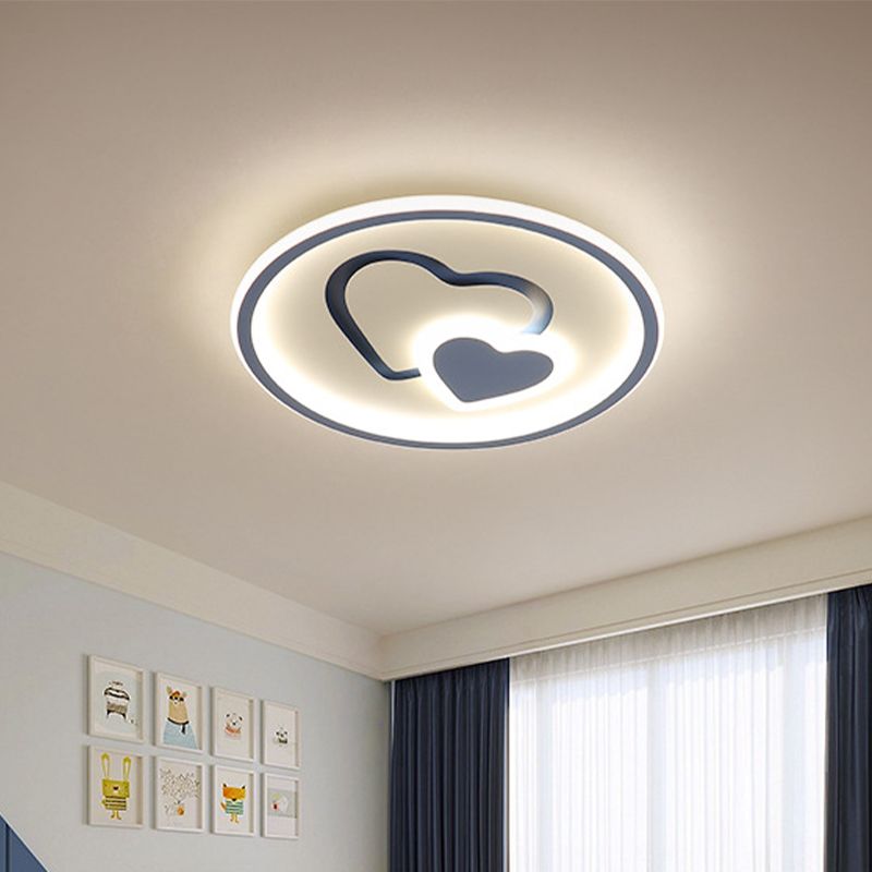 Heart Shaped Thin LED Ceiling Light Modern Acrylic Bedroom Circle Flush Mount in Black/Pink/Blue, 16"/19.5" Width