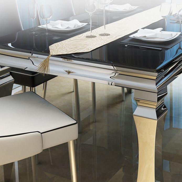 Metal Contemporary Rectangular Dining Table Glass Top Table for Dining Room