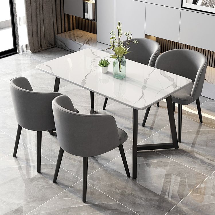 Modern Black Iron Dinette Set 1/2/5/7 Pieces Rectangle Sintered Stone Top Dining Table Set
