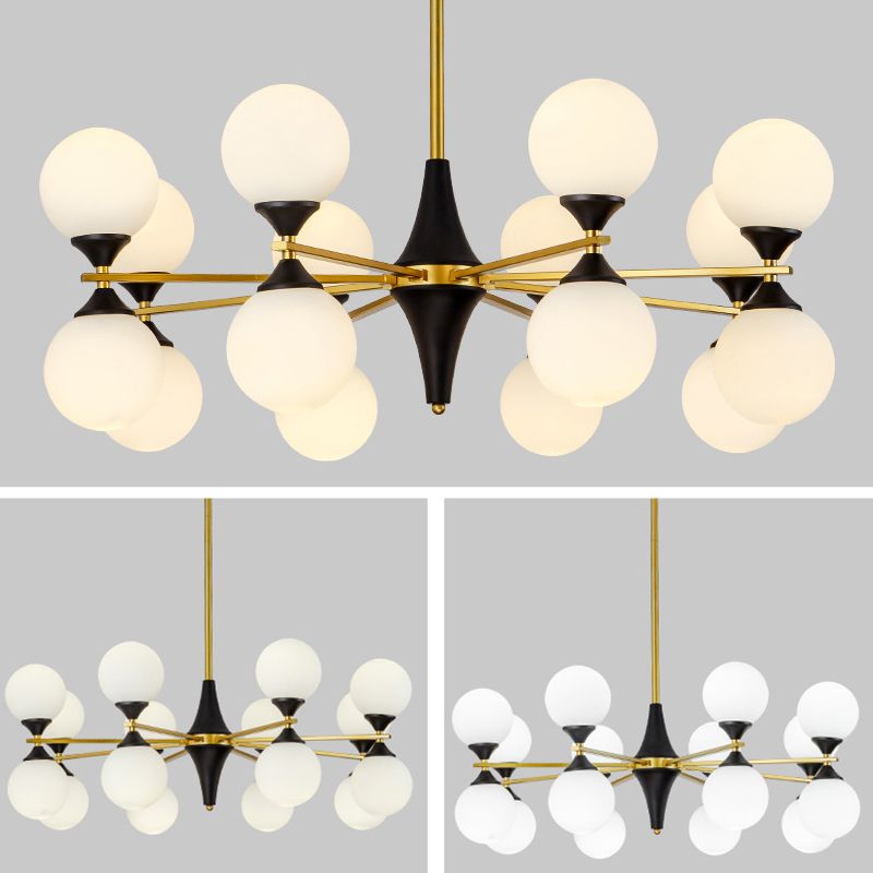 Nordic Style Creative Glass Orb Chandelier Golden Dining Room Lighting Fixture with 19.6" Adjustable Suspension Rod