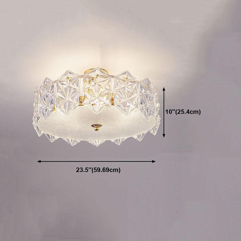 Trommel slaapkamer semi-flush lamp traditionele multi-head gouden plafondverlichting met glazen schaduw