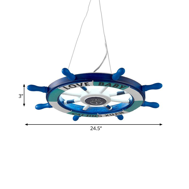 Blue Rudder Shaped Chandelier Lighting Modernist Style LED Wooden Pendant Lamp for Kindergarten