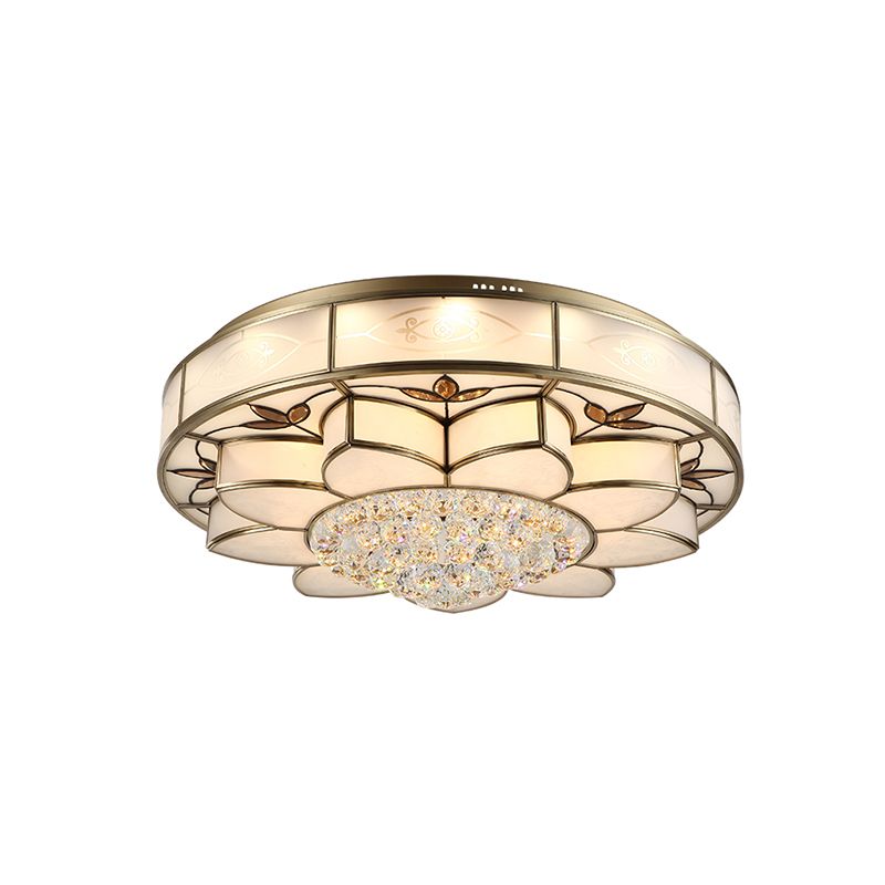 7-Light Flushmount Lighting Contemporary Blossom Frosted Glass Ceiling Flush Mount with Crystal Drop