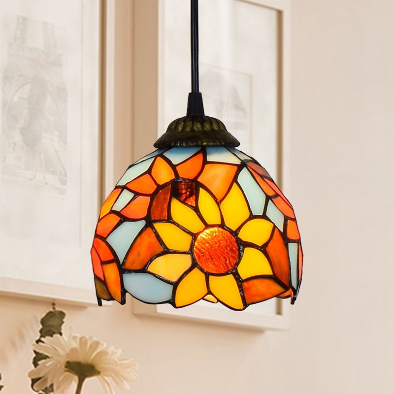 Gearceerde hanglamp 1 bol gekleurd kunstglas tiffany suspensie -verlichtingsarmatuur voor gang