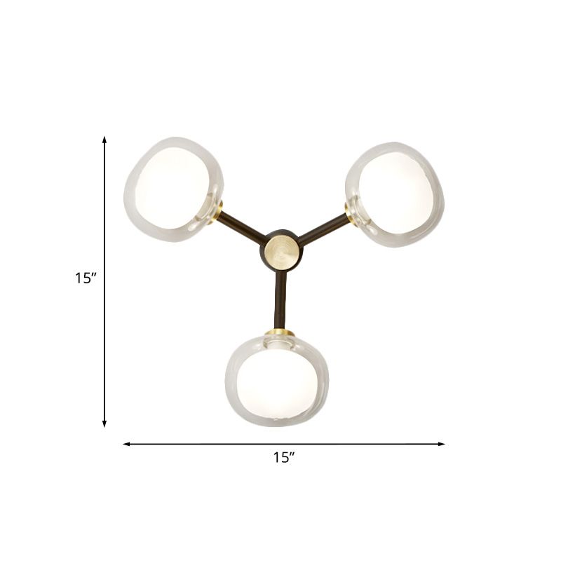 Éclairage d'applications de chambre à 3 tête Post lampe murale moderne noir et or avec une teinte en verre transparent oblongue