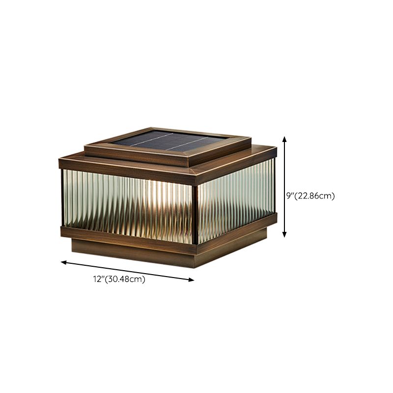 Rectangular Shape Metal Solar Pillar Lamp Modern Style 1 Light Outdoor Light in Bronze