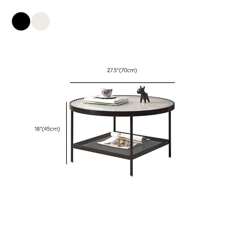Glass Round Contemporary Coffee Table 4 Legs Coffee Table with Storage