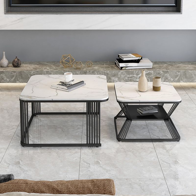 Square Coffee Table Slate Nesting Coffee Table Set with Storage