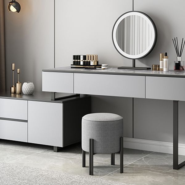 Gray Bedroom Lighted Mirror Vanity Makeup Dressing Table Set