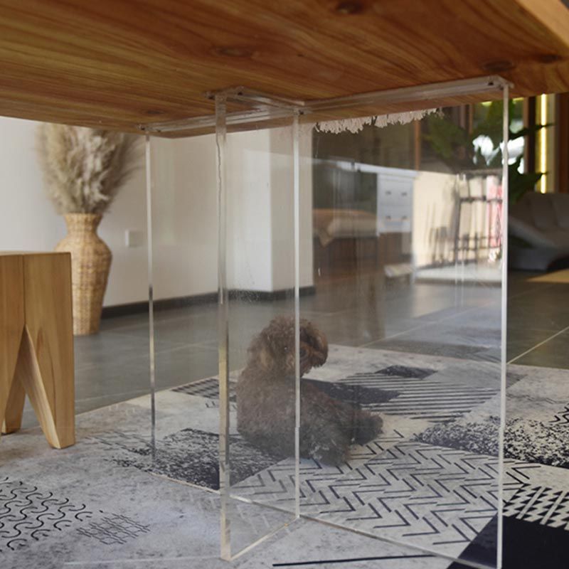 Double Acrylic Base Dining Table Modern Solid Wood Rectangle Dining Table