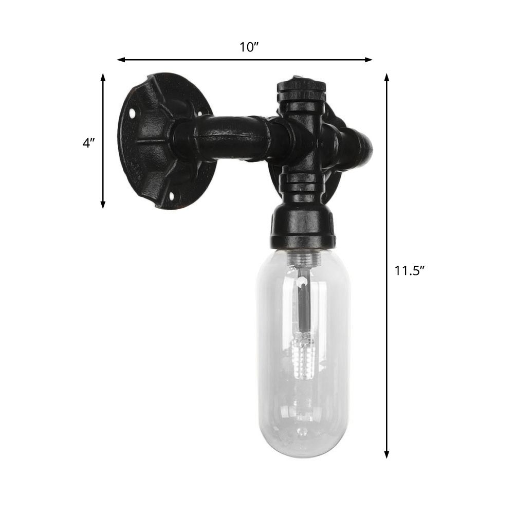 Capsule noire Shade Light Light Industrial Clear Verre 1 Corridor Light Corridor Mur Moupping avec conception de tuyaux