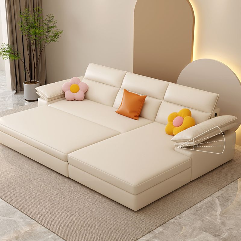 Contemporary Faux leather Sleeper Sofa in White Pillow Top Arms Sofa Bed