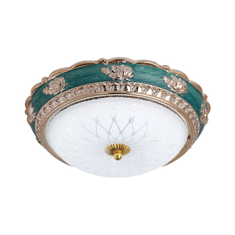 Camera da letto a LED con cupola in vetro latteo stile rurale Flushmount vicino all'illuminazione a soffitto in verde, 12 "/16 "/19.5" W