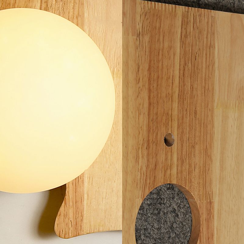 Japanese Style Orb Wall Light with Wooden Puzzle Base Glass 1 Light Beige Sconce Lamp for Corridor Kitchen