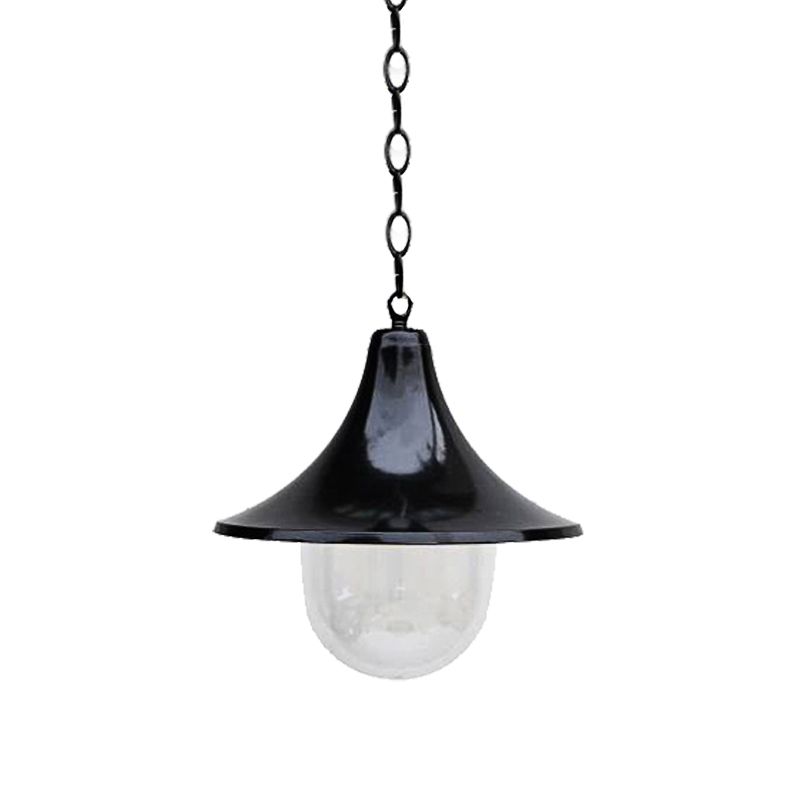 Antique Style Flared Pendant Light with Clear Glass Shade 1 Bulb Hanging Lamp in Rust/Black Finish for Outdoor