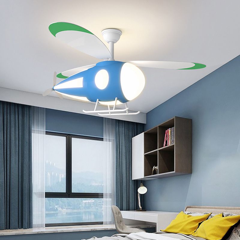 Lámpara de montaje de semi descarga LED de ventilador colgante en forma de avión de metal para dormitorio para niños