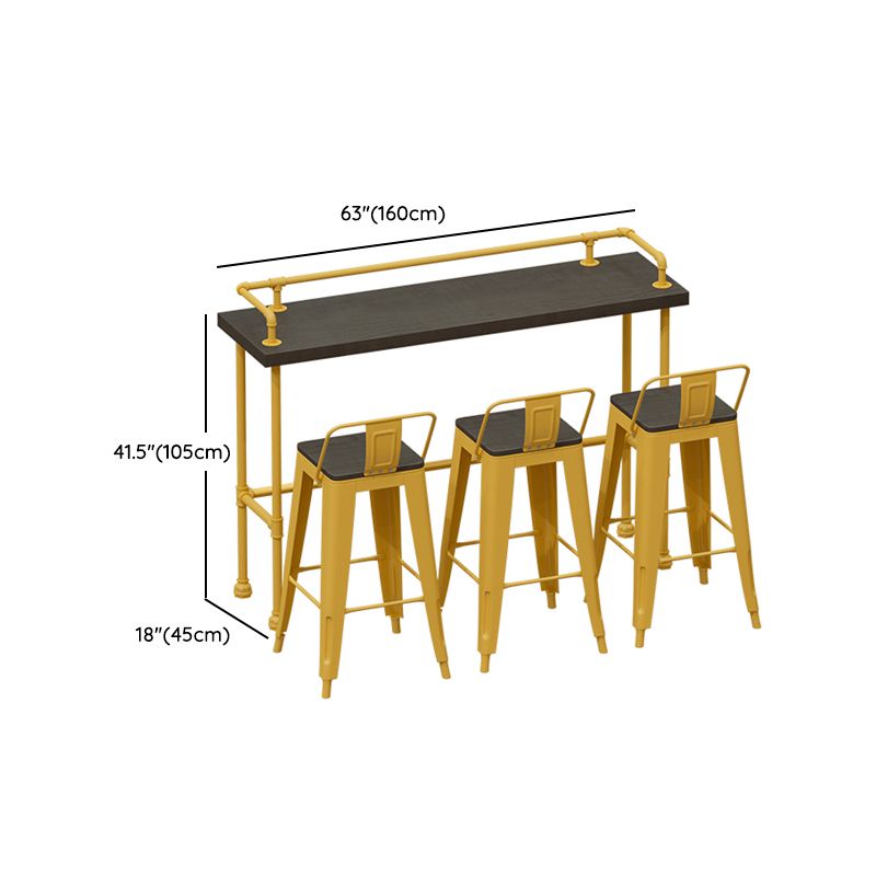 Wood and Metal Bar Stool and Table Set 1/3/4/5/6 Pieces Rectangular