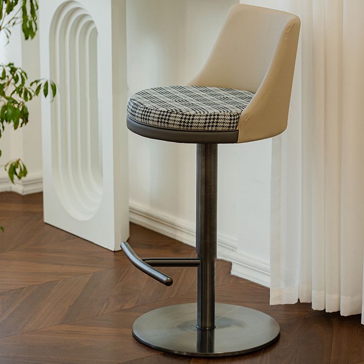 Glam Style Adjustable Swivel Upholstered Bar Stool with Metal Leg