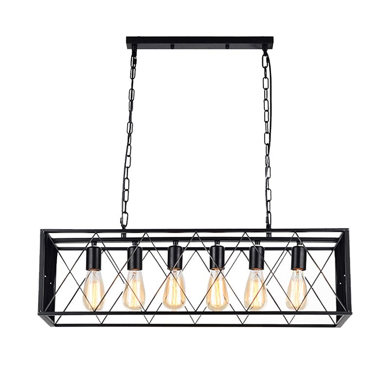 Rectangular Shape Pendant Light Modern Style Metal 4/6 Lights Hanging Lamp in Black