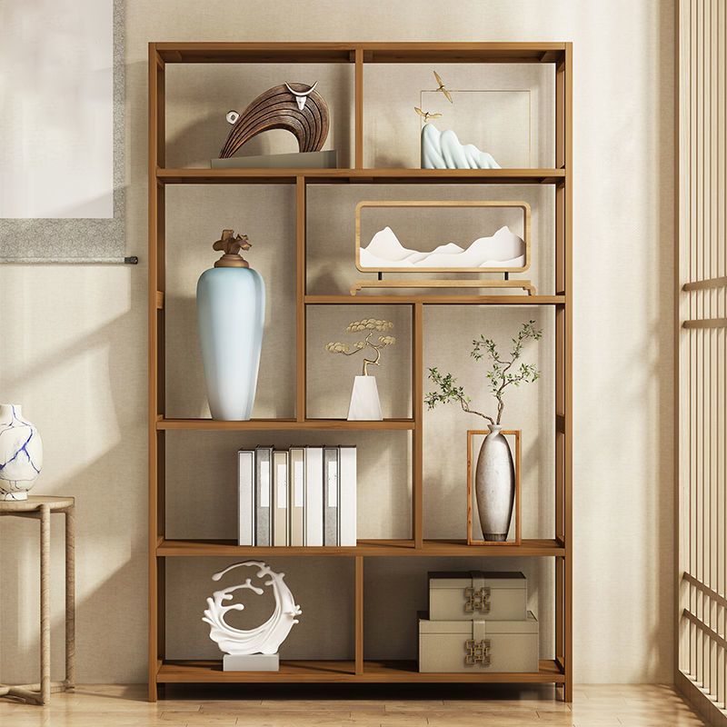 Modern Bamboo Etagere Shelf Bookcase Open Back Vertical Bookshelf for Study Room