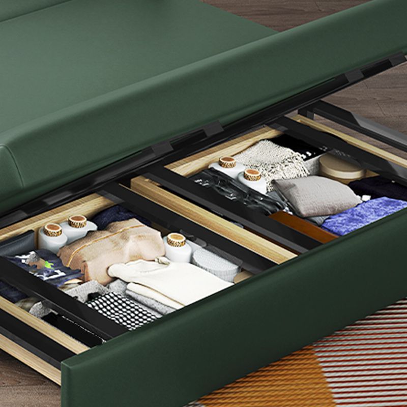 Scandinavian Faux Leather Sleeper Sofa Green Square Arm Sofa Bed