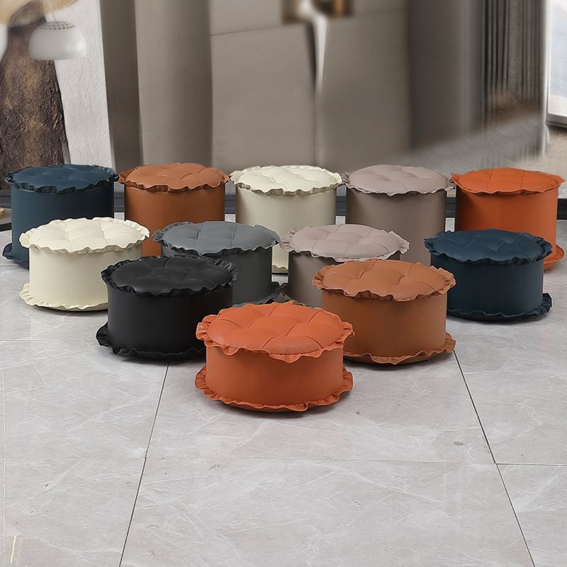 Modern Brown Water Resistant Pouf Lace Round Pouf for Living Room