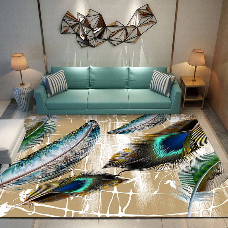 Fancy Contemporary Rug Gold Hexagonal Rug Washable Rug for Living Room