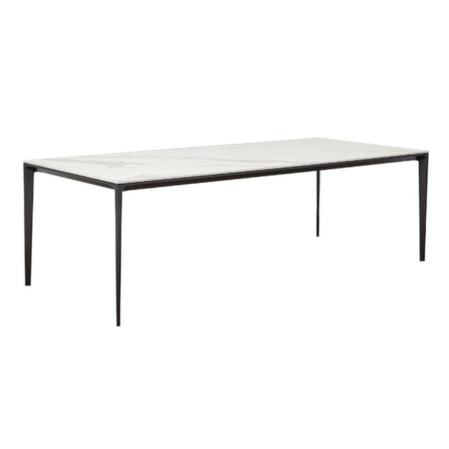 Mesa rectangular contemporánea de metal Mesa de comedor de piedra sinterizada con patas de metal