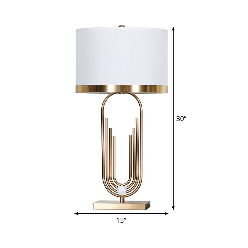 1 table de tête de chambre à coucher lumière lampe de chevet blanche contemporaine avec nuance de tissu de cylindre
