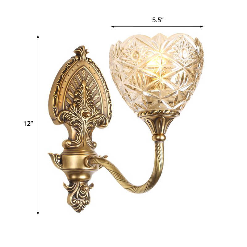 Colonial Domed Up Wall Lighting 1 Light Textured/Opal Glass Wall Mounted Lamp Fixture in Brass