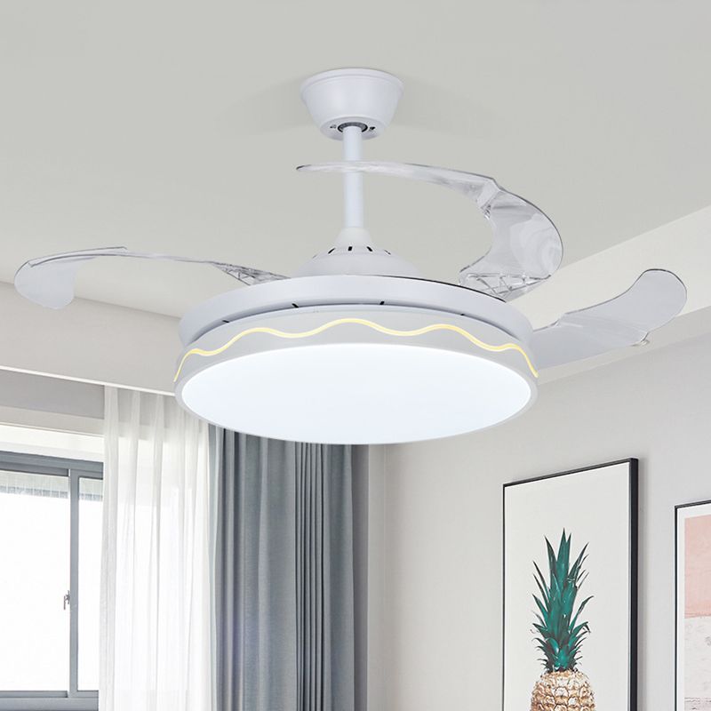 Circulair plafondventilator Lichte bevestiging Eenvoudig metaal 42 "W LED Wit semi-spoelbevestiging met golvende lijnontwerp, 3-blade
