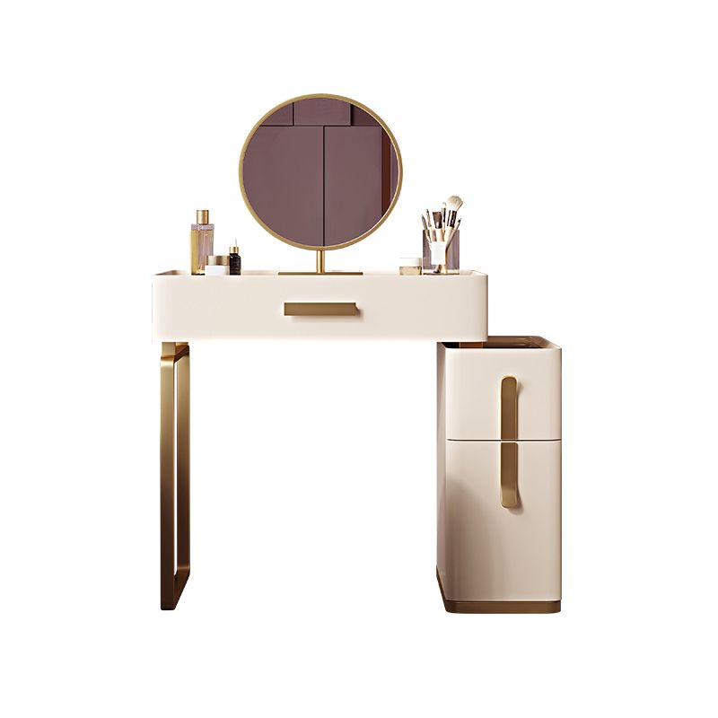 Solid Wood Glass Top Vanity Table Set with Stool & Mirror 25.59" W 3-Drawer Makeup Counter