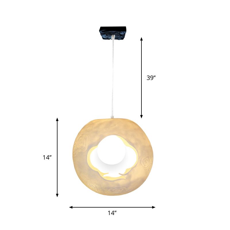 1 Bulb Bedroom Hanging Lamp Kit Modern Style White Pendulum Light with Laser-Cut Ball Resin Shade