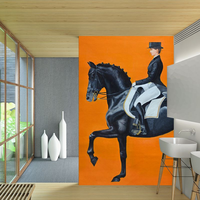 Orange-Black Modern Wall Murals Customized Lady Rider Wall Art for Bedroom Decor