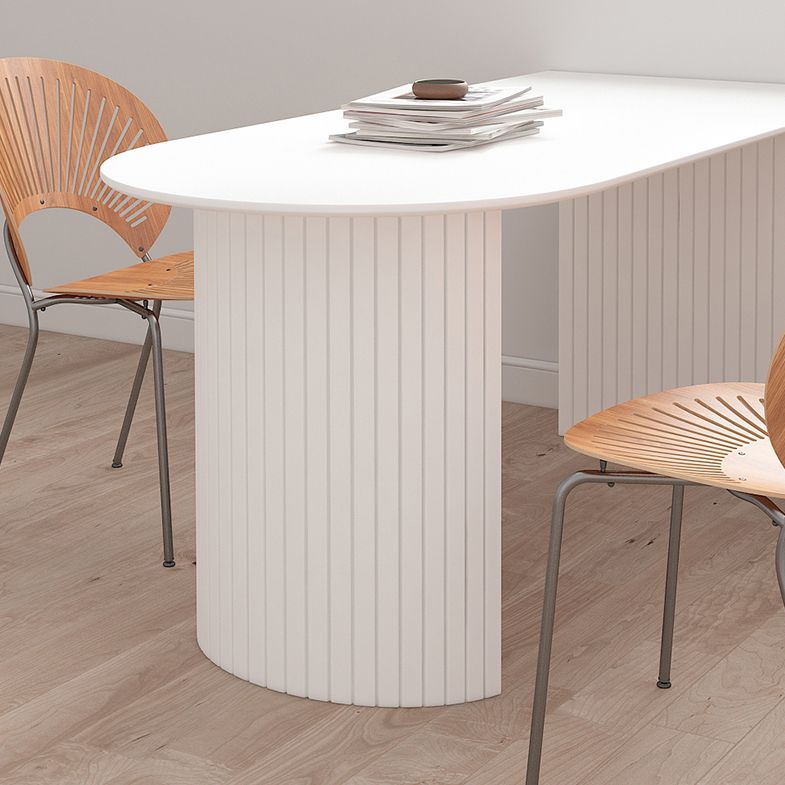 White Dining Table Modern Restaurant Furniture with Double Pedestal Base