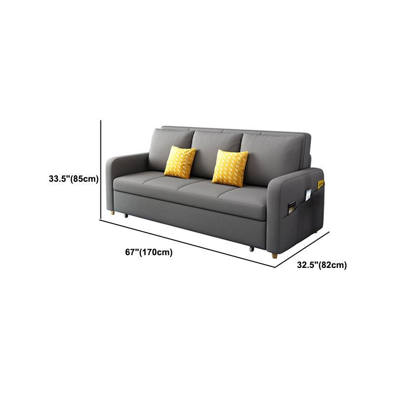 Contemporary Square Arm Cotton Blend Couch Bed with Pillows in Grey