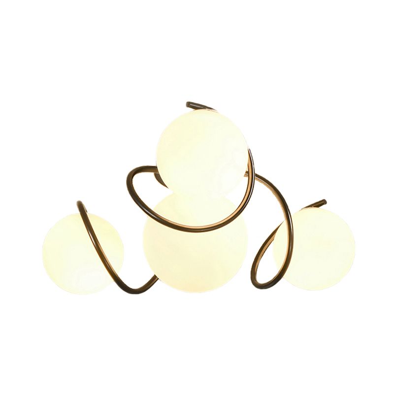 4/7 Lights Opal Glass Semi Flush Light Traditional Black/White Orb Living Room Ceiling Lighting, 22"/34" Wide